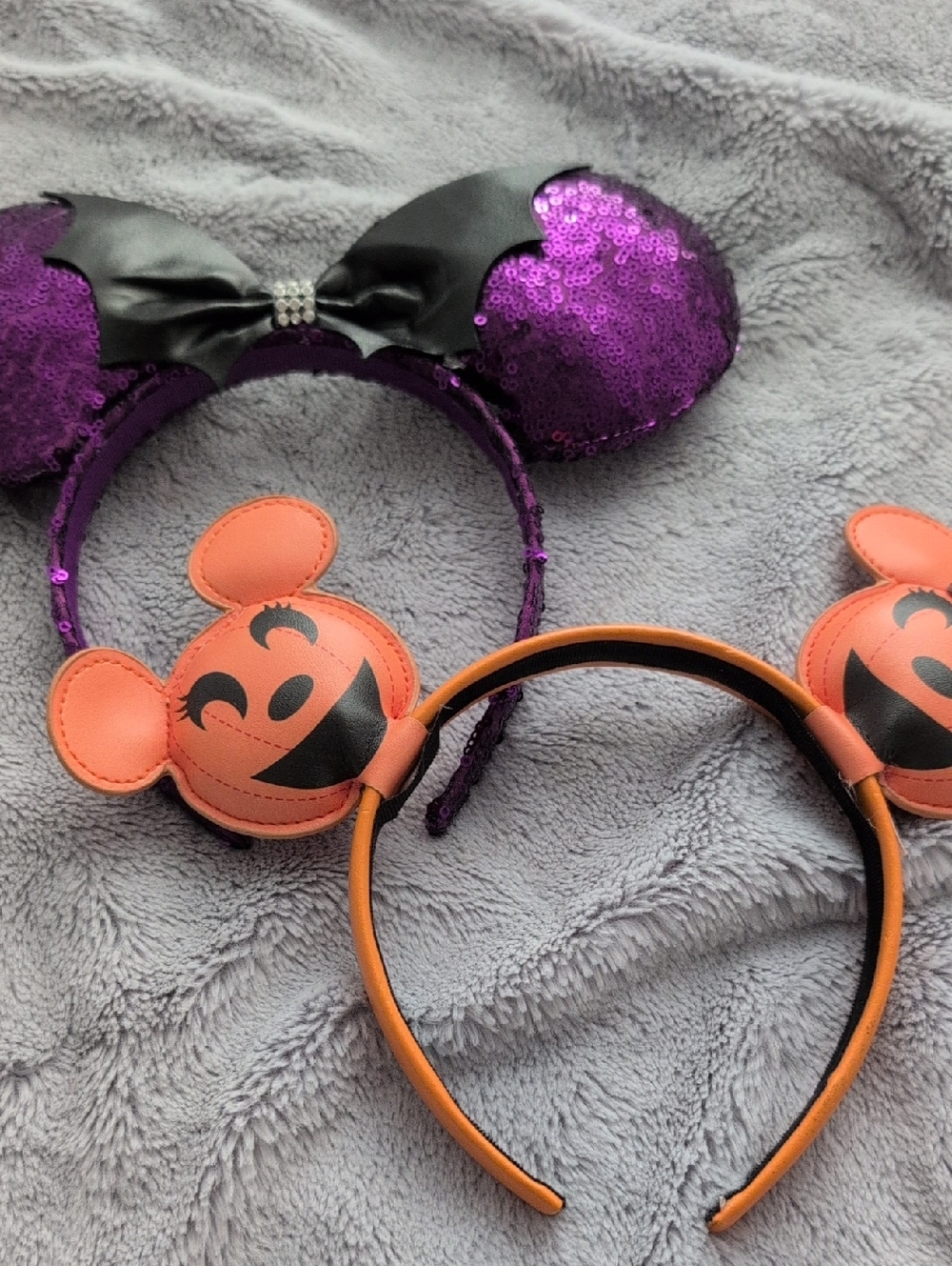 Disney Purple Sequin Halloween Mickey Bat Ear Headband & Orange Pumpkin Ears
